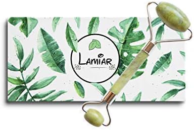 Jade Roller for face - 100% Real Natural Jade Stone roller, Anti-Aging jade Beauty Skincare Tool to Rejuvenate Facial Skin Cooling, Slimming & Firming by Lamiar (green)