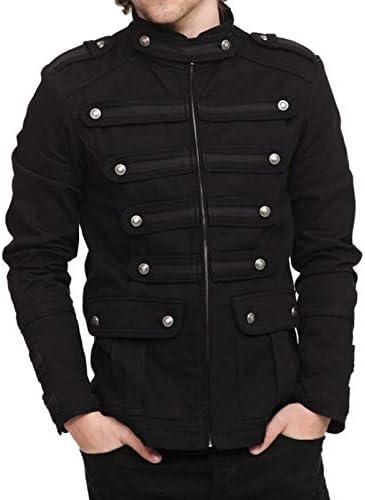 JOKHOO Mens Gothic Military Jackets Casual Band Steampunk Vintage Stylish Jacket with Pockets