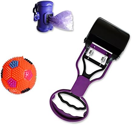 NEW PawsForce Portable Jaw Clamp Pooper Scooper Set with Poop Bag Holder and 30 Waste Bags, Draw String Backpack and Bonus LED Dog Ball, For Small and Medium Dogs