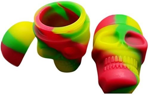 HSZ Multi Colour Skull Screw Top NonStick Silicone Container Wax Dab Silicone Jar Take Icky out of Sticky 2pcs