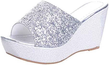 Women's Comfy High Heels Wedge Platform Summer Slippers Sandals Women's Comfy High Heels Wedge Platform Summer Slippers Sandals Sequined Bling Women Wedges Slides Sandals