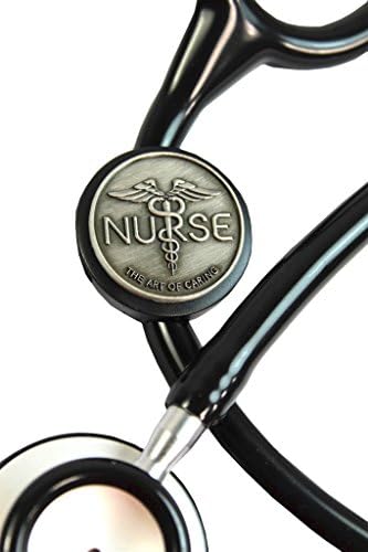 Nurse The Art Of Caring Caduceus Stethoscope Name Badge - Steth ID Tag - Black