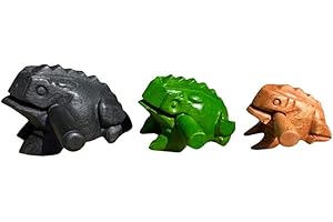 DUONGJAIS BRAND Percussion Set - 4 Inch, 3 Inch, 2.25 Inch Wooden Frogs, Musical Instrument Home Decor (Black/Green/Brown)