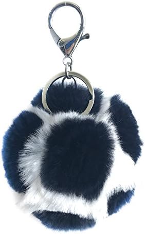 ONLYFURYOU Real Rabbit fur Ball Keychain Football Bag Charm Keyring Pendant (White+black)
