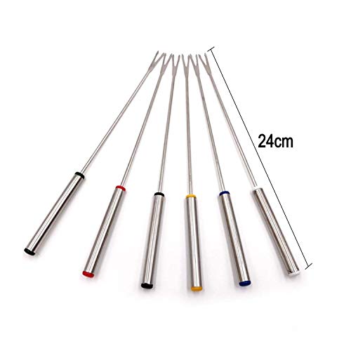 Stainless Steel Meat Fondue Forks 9.5" - Color Coding Cheese Fondue Forks with Heat Resistant Handle for Fruit Chocolate Fountain Marshmallow Shrimp BBQ Meat -6 PCS