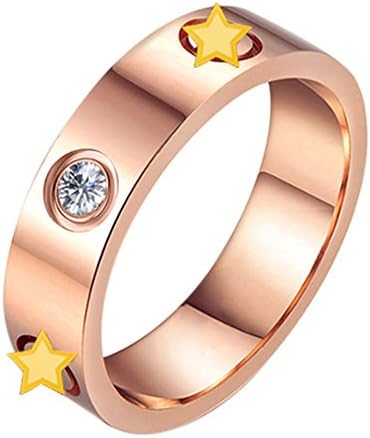 Titanium Stainless Steel Screw Head Love Wedding Ring Rose Gold with CZ Stone