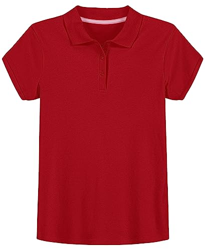 Izod Big Girls School Uniform Short Sleeve Interlock Polo, Red, 7