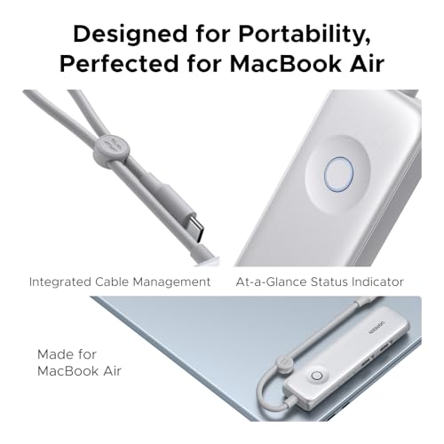 UGREEN 5-in-1 USB C Hub with One-Key Screen Off, 4K@60Hz HDMI, 100W PD, 10Gbps USB-C & 2x USB-A 2.0, Built-in Cable Storage – Type C Multiport Adapter for Laptop, Phone, Windows (Not for MacBook NEO)