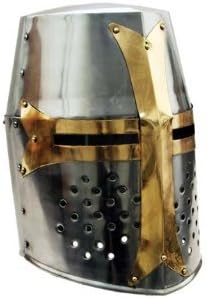 THORINSTRUMENTS Brass Crusader Helmet, 18 Gauge Carbon Steel, Handmade, Chrome, Armor, Helmet, Standard
