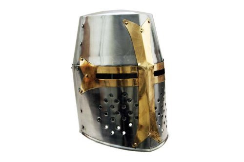 THORINSTRUMENTS Brass Crusader Helmet, 18 Gauge Carbon Steel, Handmade, Chrome, Armor, Helmet