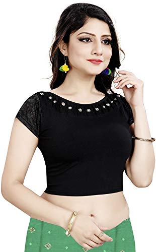 Women's Cotton Stretchable Stitched Blouse (Black;L)