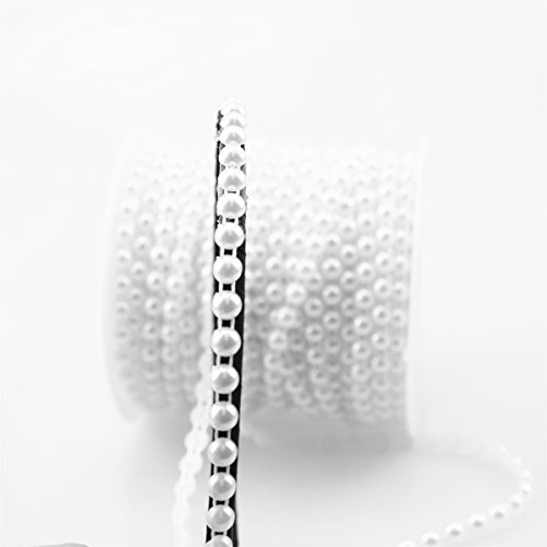 BoJia 6mm Half Round Crystal garland ABS Large Pearls Faux Crystal Beads by the Roll for Wedding Centerpieces bridal bouquet, Semicircle Beads for DIY Flower accessories(White)