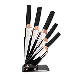 Kitchen-Knife-Block-Set-Copper-5-Piece-Set-with-Knives-Clear-Acrylic-Block-Stainless-Steel-Blades-by-Nuovva Kitchen Knife Block Set Copper 5 Piece Set with Knives Clear Acrylic Block Stainless Steel Blades - by Nuovva