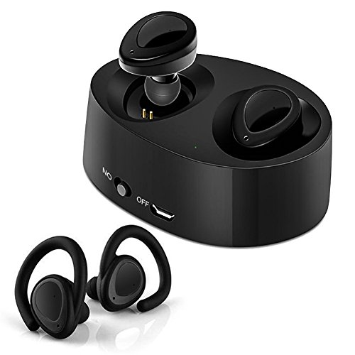Wireless Twins Bluetooth Headphones, HAISSKY Mini Invisible Earphones, Stereo Earbuds In-Ear Headsets With Built-in Mic and Portable Charging Case for Iphone Sumsung Smartphones, Black