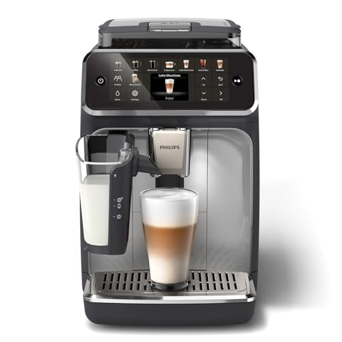 Expresso broyeur Série 5500 – 20 Boissons Chaudes et Glacées, Carafe LatteGo facile à nettoyer, 40% plus silencieux grâce à SilentBrew, QuickStart, Machine à café grain Noir/Argent (EP5546/70)