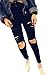 J-Deal High Waist Woman Knee Skinny Pencil Pants Denim Ripped Jeans (Black, S)