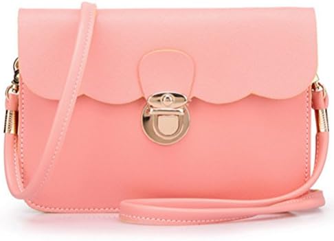 edfamily Women Mini Handbag Cross Pattern Leather Crossbody Shoulder Bag Cellphone Pouch (Pink)