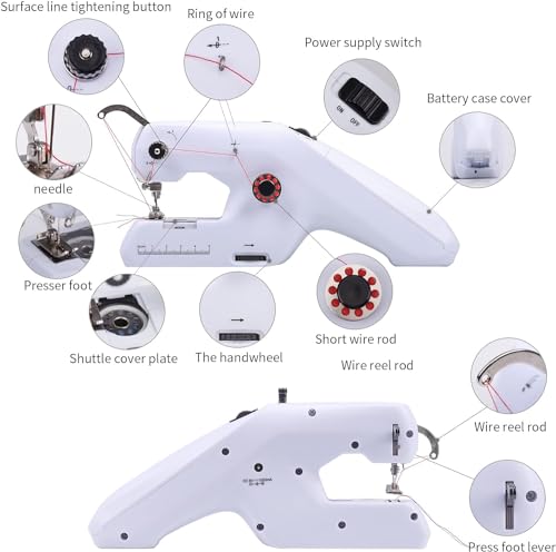 Máquina de coser a mano, mini máquina de coser eléctrica portátil, doble hilo, equipada con aguja e hilo, fácil de aplicar, para principiantes, aplicable a ropa, cortinas