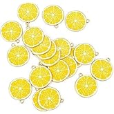 Seadiquiet 20 Pcs Lemon Fruit Enamel Lemon Charms Pendant Beads for DIY Making Bracelet Necklace Charms Pendant decoration Beading Making（Yellow）