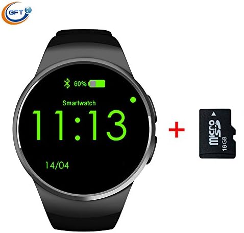 GFT KW18 Bluetooth Smartwatch Sim 3G Cell Phone Sleep Monitor Men Fashion Wristwatch Round Sports Smart Watch Pedometer Relogio Inteligente (Black add TF)