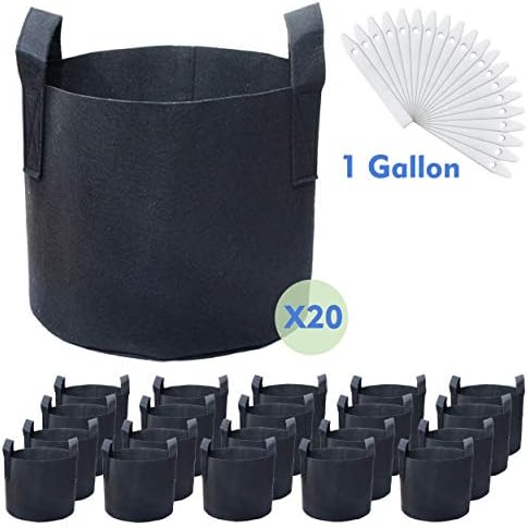 PHYEX 20-Pack 1 Gallon Nonwoven Grow Bags, Aeration Fabric Pots with Durable Handles, Come with 20 Pcs Plant Labels