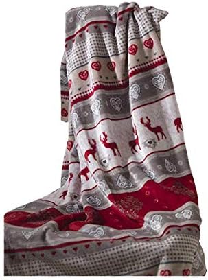 Lancashire Bedding Premium Festive Super Soft Plush Fleece Christmas Xmas Winter Throw Blanket - Red Nordic Stag Design