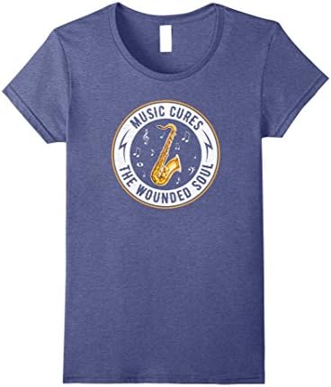 Womens Saxophone Apparel Music Cures Distressed Graphic T-Shirt Small Heather Blue