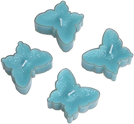 marymarygardens Set of Four Butterfly Shaped Glitter Tea Lights - Blue