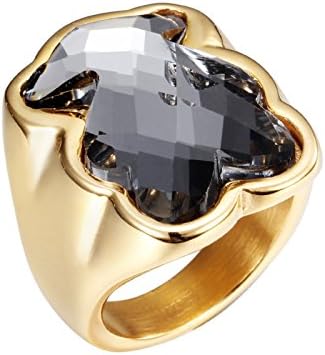 URs Women's 18K Gold Plated Stainless Steel Grey Crystal Teddy Bear Ring (6)