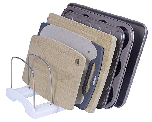 Felibeaco Adjustable Bakeware Cookware Organizer Holder Rack, Pot and Pan Organizer Rack, Cutting Boards Holder Storage Rack for Kitchen, Cabinet, Countertop and Pantry,white - Thumbnail 6