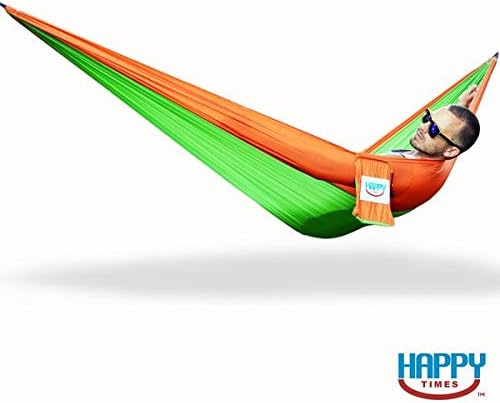 Happy Times Single One Person Nylon Parachute Camping Hammock with Paracord Rope and Steel Carabiners - Tropical Orange and Lime Green - hammock sale, inexpensive, hammocks on sale, cheap