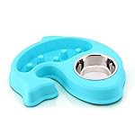 SAHOLIN Slow Feed Dog Bowl with Stainless Steel Dog Water Bowl Slow Eating Bowl for Dog Cat and Pet (Blue)