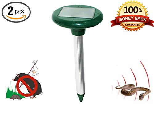Rodent Repellent - 2 PK SOLAR POWERED Mole Repeller. Keep Moles, Snakes, Mice, Rats, Gopher, Voles and more AWAY. Repels unwanted animals keeping your Lawn happy and Garden growing.