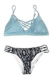 Cupshe Fashion Women's Sly Blue Lace Up Leopard Bottom Padding Bikini Set