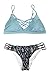 CUPSHE Women's Sly Blue Lace up Leopard Bottom Padding Bikini Set (L)