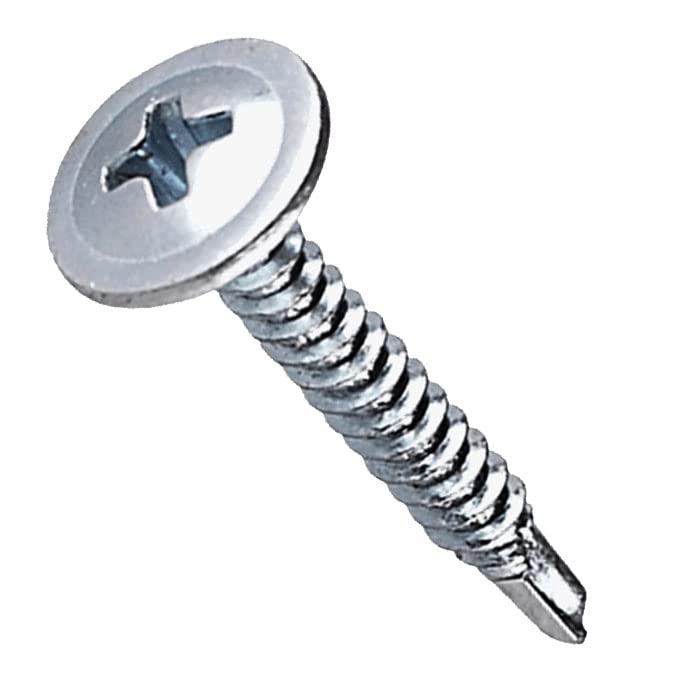 Flange Head Phillips Self Drilling Screws 4.2mm x 25mm (Pack of 50) Modified Truss Zinc Plated Steel Fine Thread Pan Head Pozi Screw for Wood Sheet Metal Plasterboard Plastic Aluminum