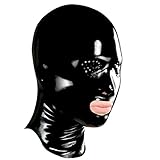 EXLATEX Latex Hood Unisex Rubber Mask Open Mouth and Perforated Eyes with Nostril (Large,Black)