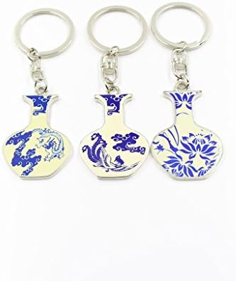 Hanerdun China Blue And White Porcelain Key Ring With Gift Box Key Chain Perfect Gift Idea Price For Three