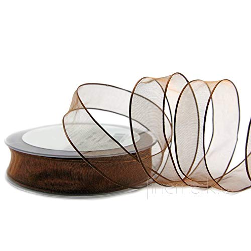 finemark 20 m x 25 mm Decorative Ribbon Chiffon Brown Gift Ribbon Bow Ribbon Transparent Organza with Stable Edges Premium Quality Wedding Birthday Chiffon Ribbon Plain