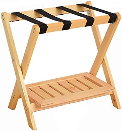 MYPNB Luggage rack Luggage Rack ，Hotel Room Foldable Solid Wood Suitcase Holder, Luggage Rack Shelving Suitcase Backpack, Black 80 * 45 * 60CM