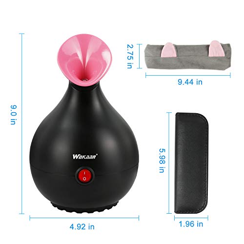 Workaar Facial Steamer Nano Ionic Professioanl with UV Light for Home Facial Sauna SPA Humidifier+7 pcs Blackhead Removal Kit +Hair Band, Black