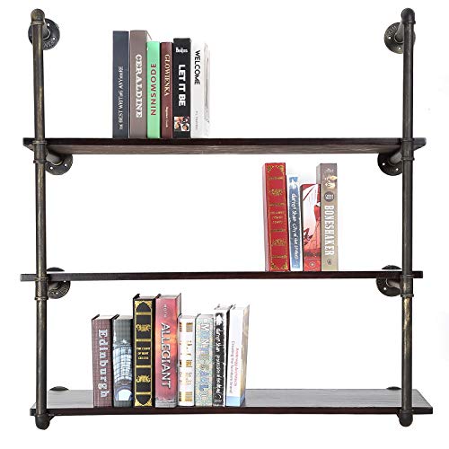Yuanshikj 2Pc 4Tier (42" Tall,12"deep,3/4") Industrial Wall Iron Pipe Shelf Shelves Shelving Bracket Vintage Retro DIY Open Bookshelf Storage offcie Room Kitchen (Bronze, Hardware Only)