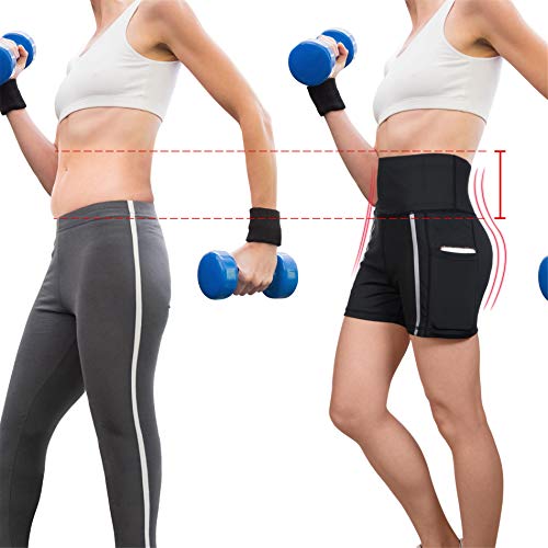 Rolewpy Women's Running Yoga Shorts with Side Pockets High Waist Athletic Shorts for Gym Fitness Workout Clothes