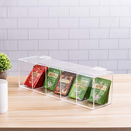 MyGift Modern Clear Premium Acrylic Tea Bag Organizer Box with 5