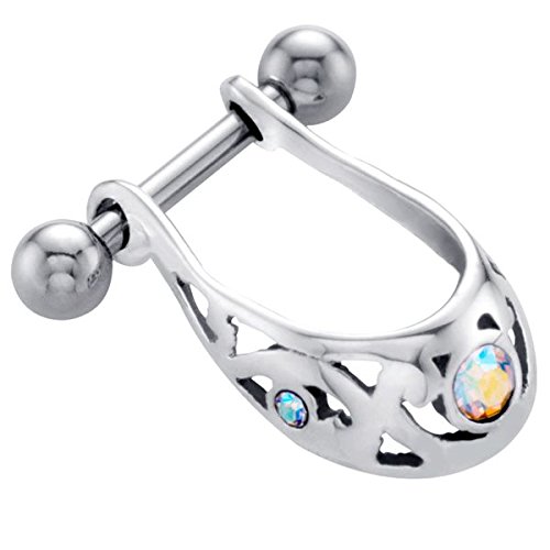 Celtic Band Mini Dangle Stainless Steel and 925 Sterling Silver Sparkle Shield Cartilage Earring