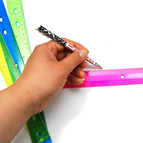 Luxxii (8 Pack) 12 inch Plastic Color Ruler Transparent Straight Ruler Math Rulers