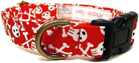 Argh Matey - Bright Red White Skull Pirate Buccaneer Sailor Nautical Preppy Masculine Boy Organic Cotton Pet Collar - Handmade in the USA