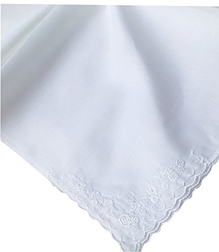 COCOUSM Womens Large Soft White Embroidered Handkerchiefs - 60s Cotton Square 17"