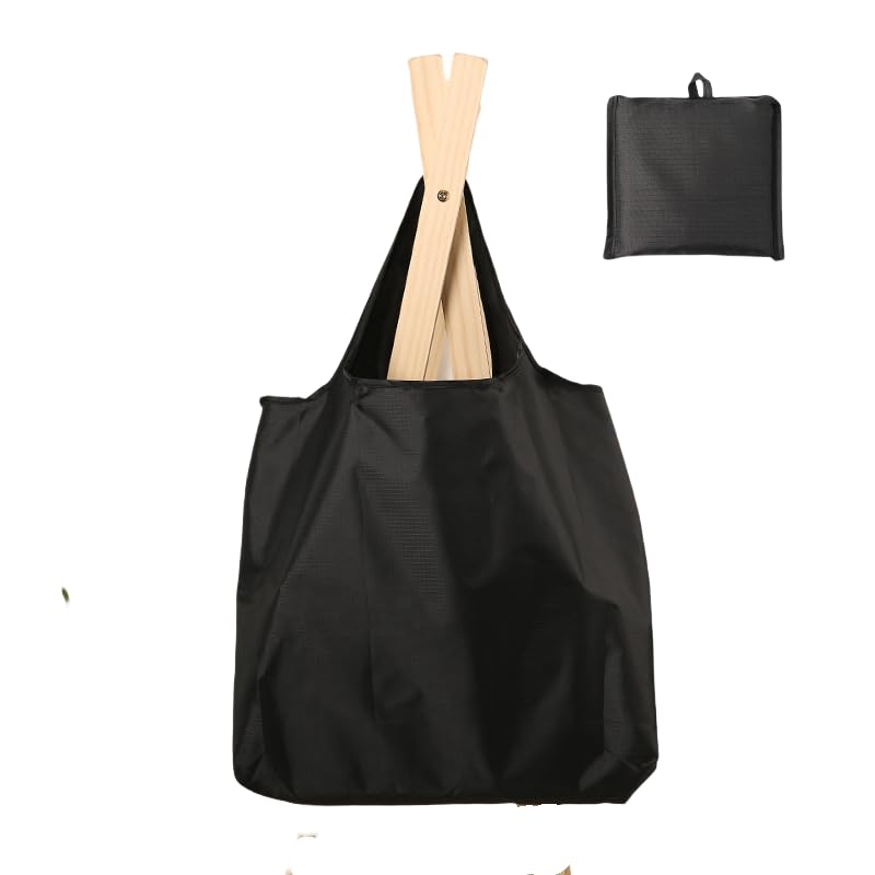 FoxCyllene Reusable Folding Shopping Bag, Oxford Cloth Bag, 53 x 38 x 10 cm (Black)