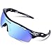 RIVBOS 801 Polarized Sports Sunglasses Sun Glasses with 5 Interchangeable Lenses for Men Women Baseball Cycling Runing (829-TR Black Ice Blue Lens)